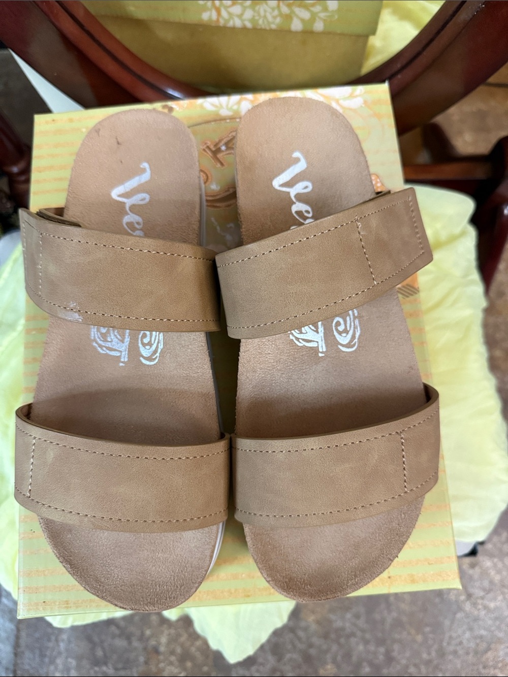 Very G Tan Double-Strap Slide Sandals